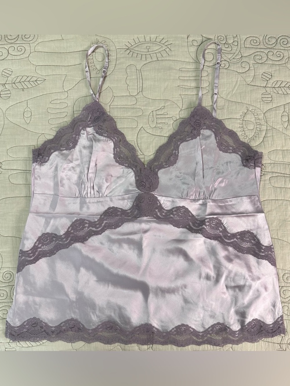 NWOT Gold Hawk Purple Haze 100% Silk Lace Trim Camisole Top Large